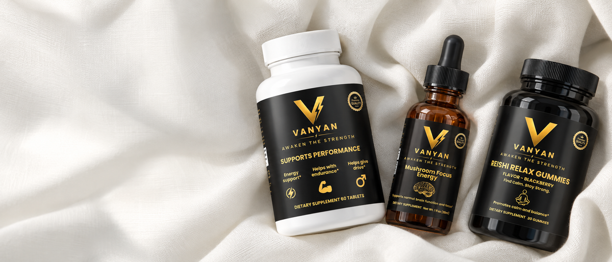 The three VANYAN formulas lined up on a soft neutral backdrop